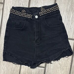 Studded Black Denim Shorts